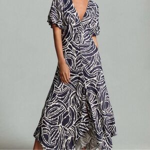 Anthropologie V-Neck Button Down High Low Dress Size 4